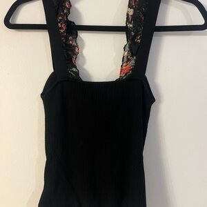 Anthropology Black Sleeveless Top with Floral Accents